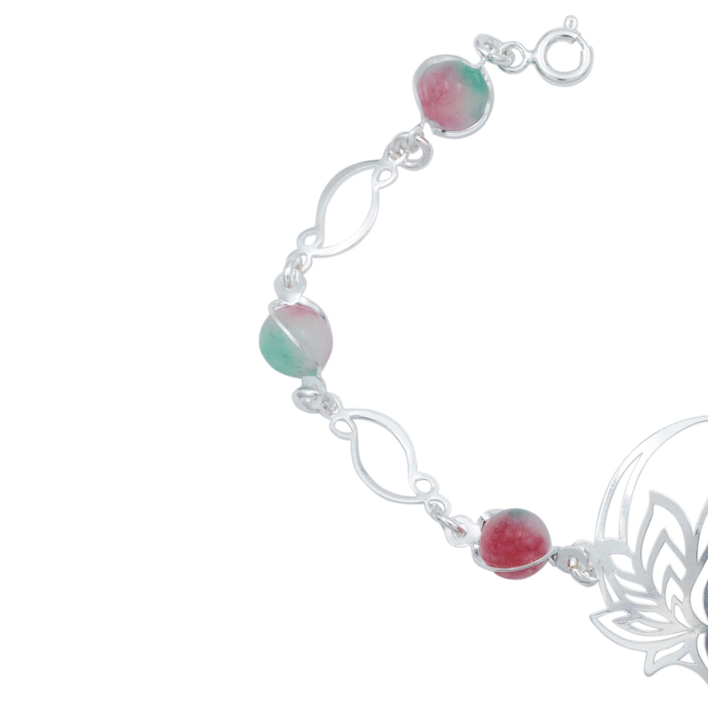Pulsera Flor De Loto Piedra Natural Cuarzo Mujer Plata 925