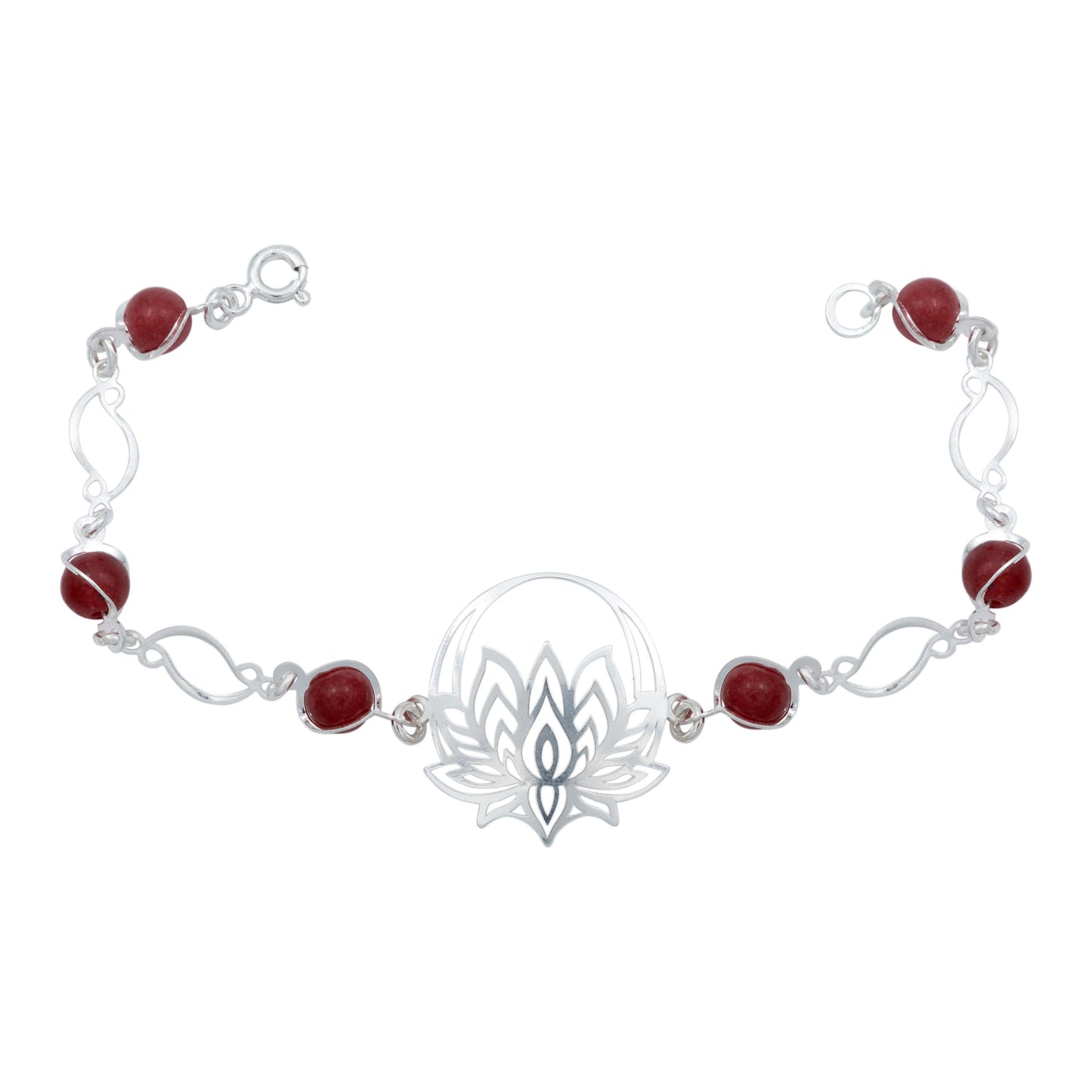 Pulsera Flor De Loto Piedra Natural Cuarzo Mujer Plata 925