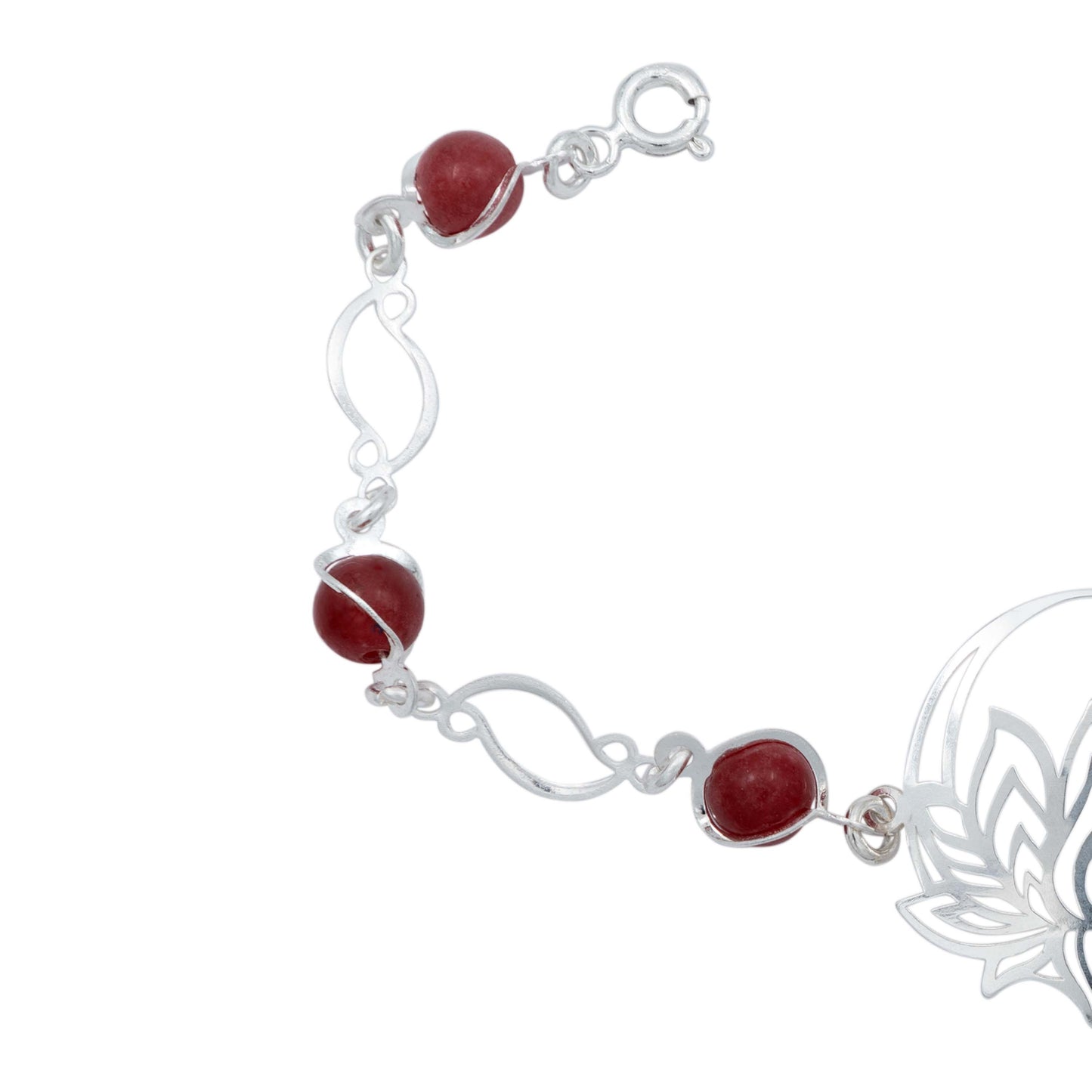 Pulsera Flor De Loto Piedra Natural Cuarzo Mujer Plata 925