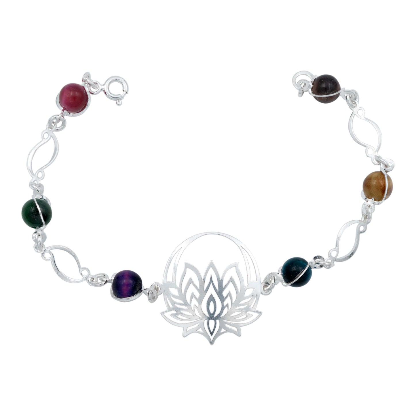Pulsera Flor De Loto Piedra Natural Cuarzo Mujer Plata 925