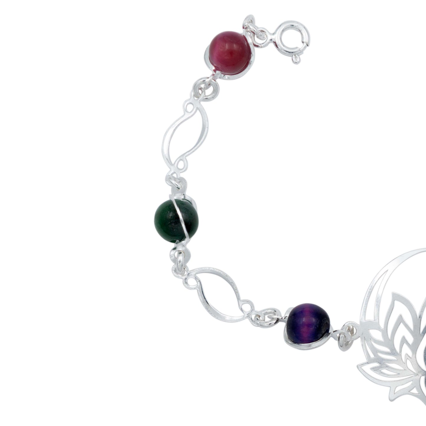 Pulsera Flor De Loto Piedra Natural Cuarzo Mujer Plata 925