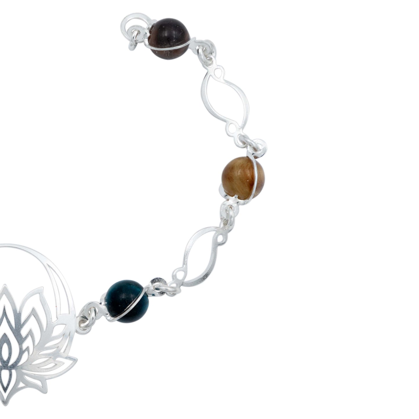 Pulsera Flor De Loto Piedra Natural Cuarzo Mujer Plata 925