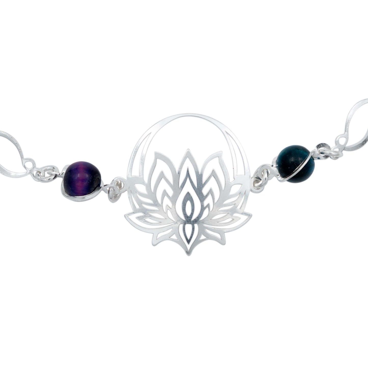 Pulsera Flor De Loto Piedra Natural Cuarzo Mujer Plata 925