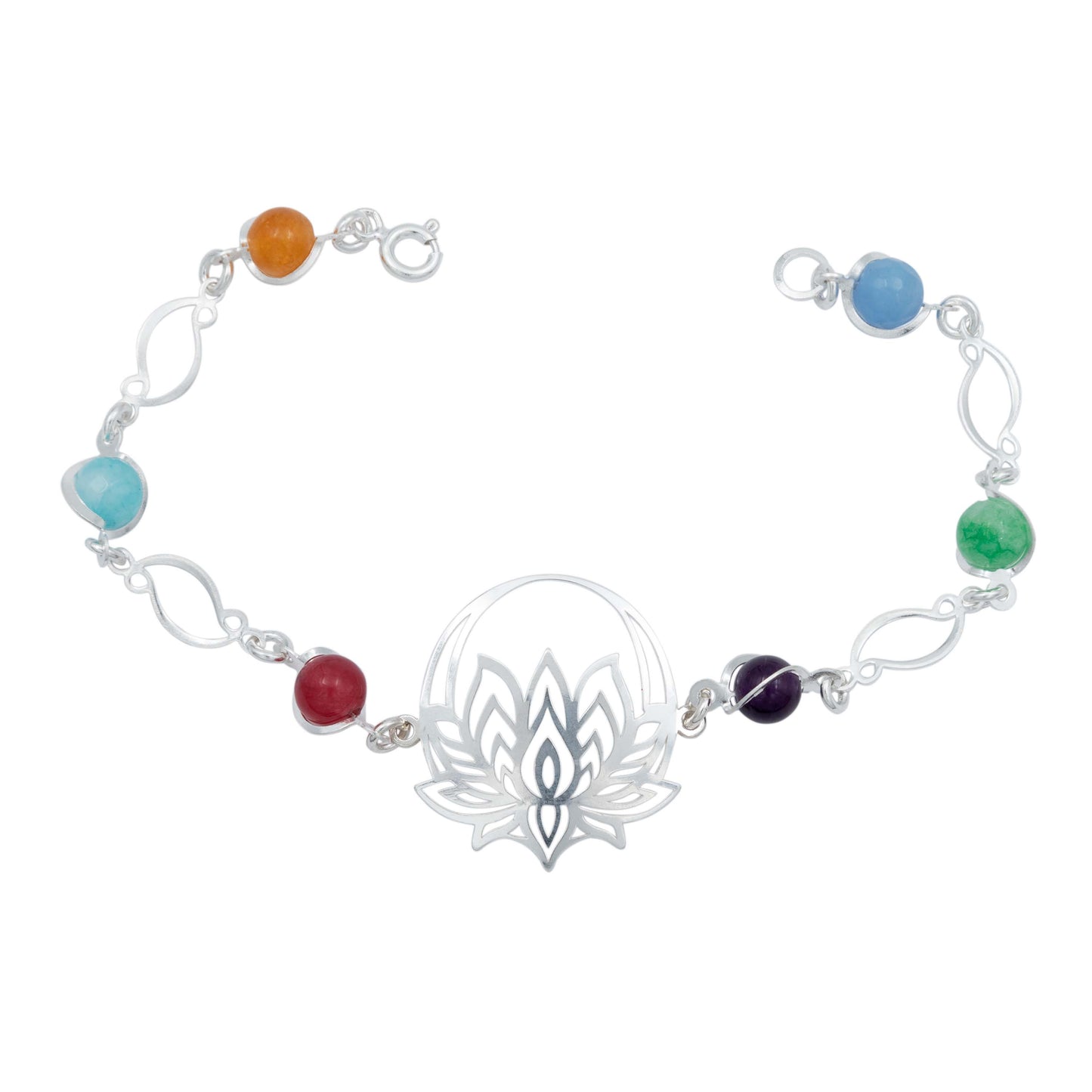 Pulsera Flor De Loto Piedra Natural Cuarzo Mujer Plata 925