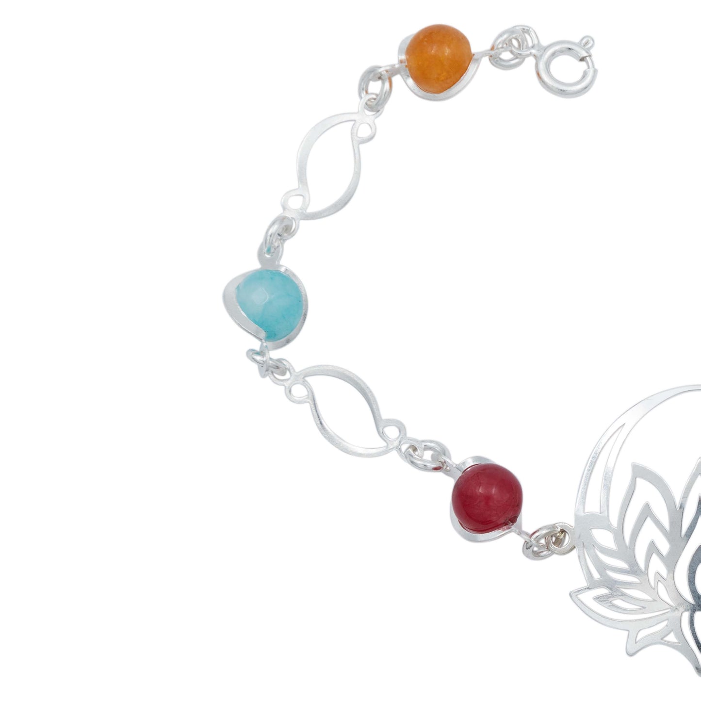 Pulsera Flor De Loto Piedra Natural Cuarzo Mujer Plata 925