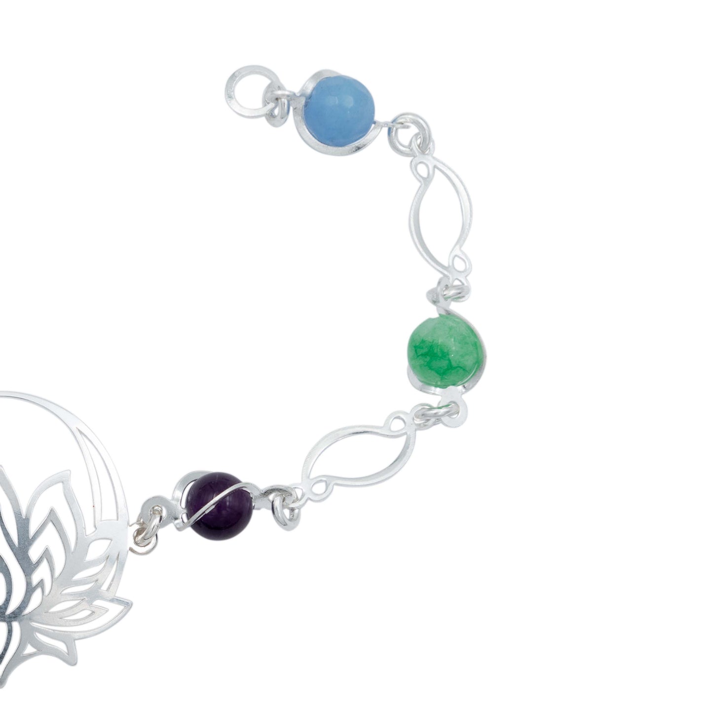 Pulsera Flor De Loto Piedra Natural Cuarzo Mujer Plata 925