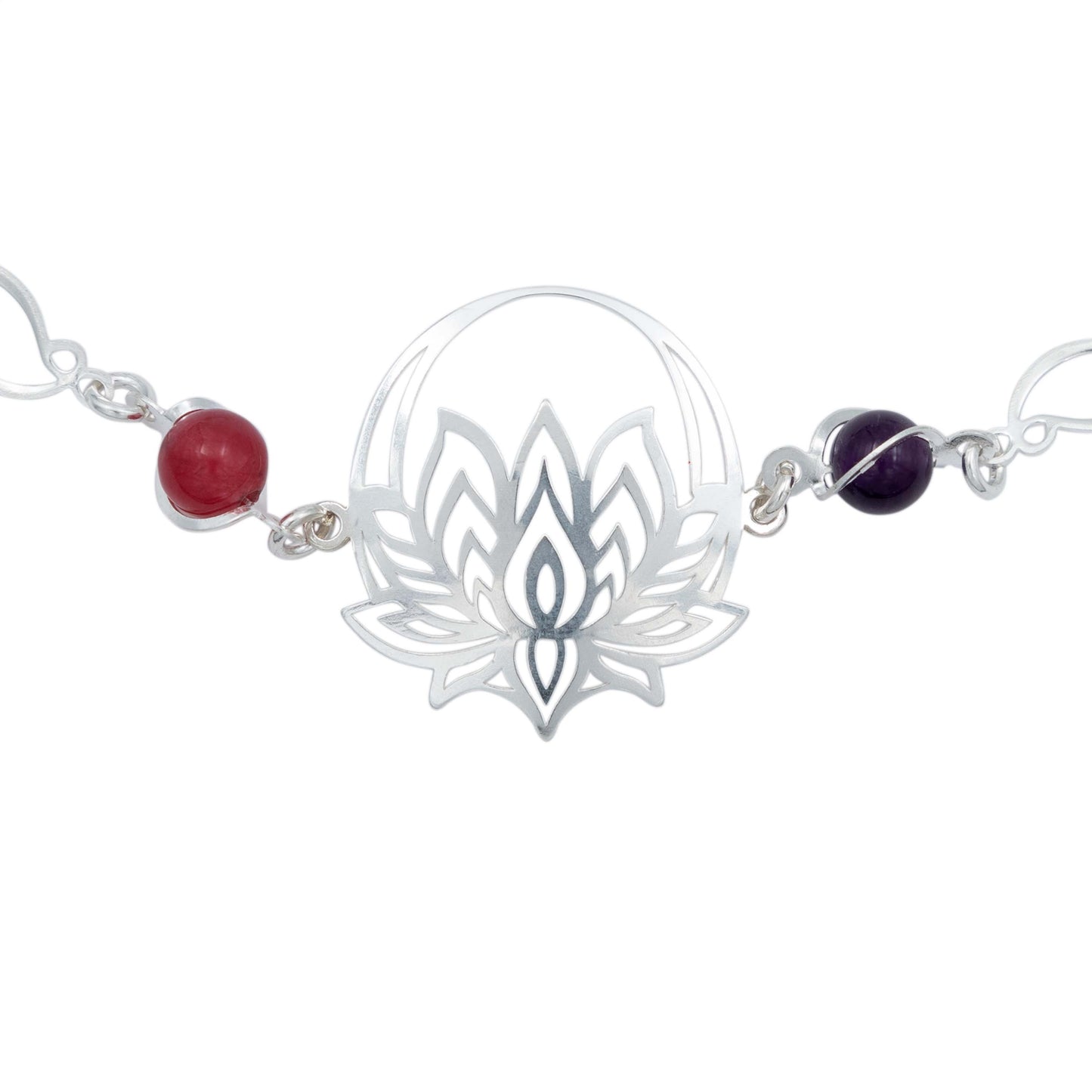 Pulsera Flor De Loto Piedra Natural Cuarzo Mujer Plata 925
