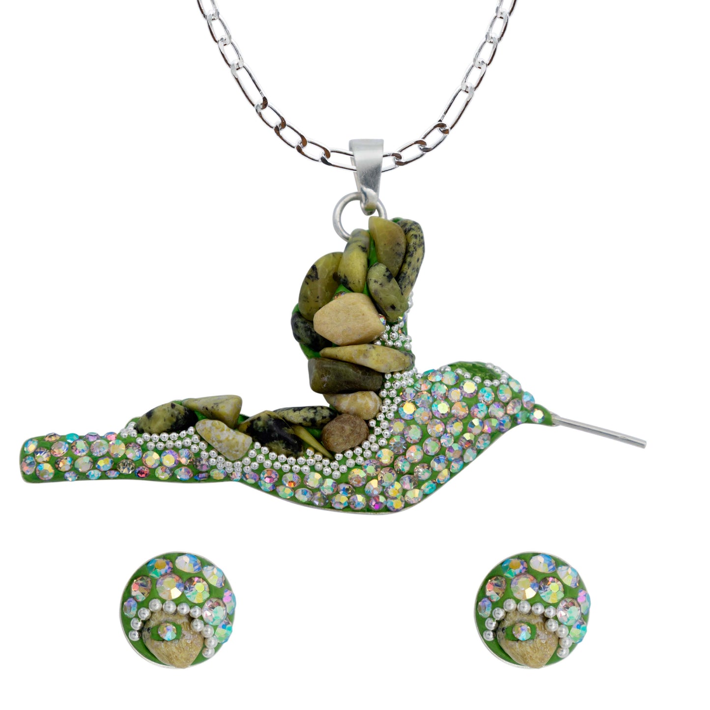 Colibri Dije Aretes Cadena Piedras Conjunto Grande Plata 925