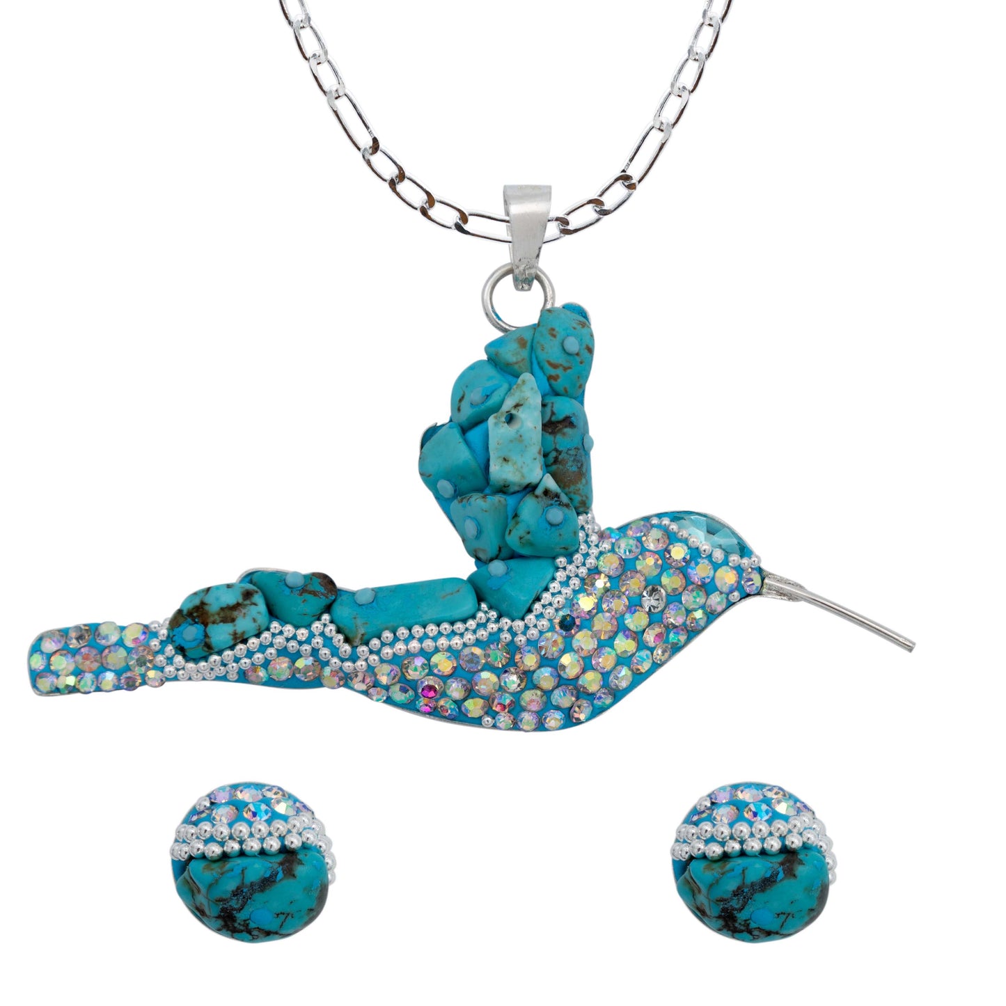 Colibri Dije Aretes Cadena Piedras Conjunto Grande Plata 925