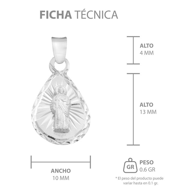 Dije Medalla Gota Bautizo Diamantado San Judas Plata 925 1cm