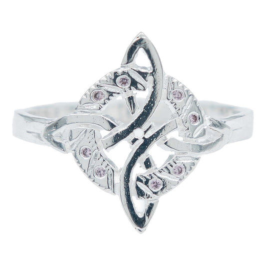 Anillo Diamantado Con Zirconias Nudo Bruja Celta Plata 925
