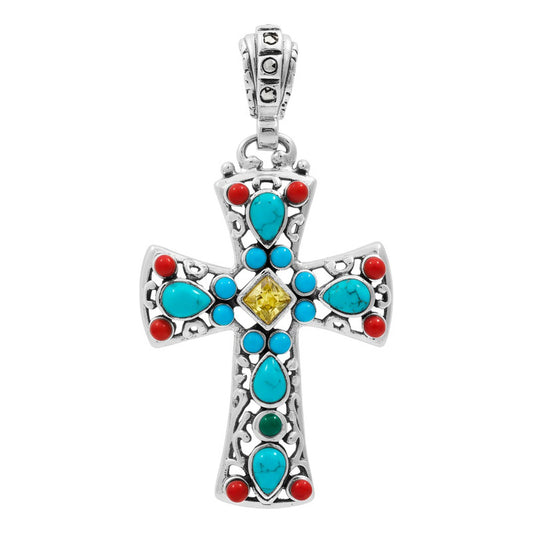 Dije Cruz Grande Plata 925 Piedra Natural Zirconia 4.3 Cm Amarillo