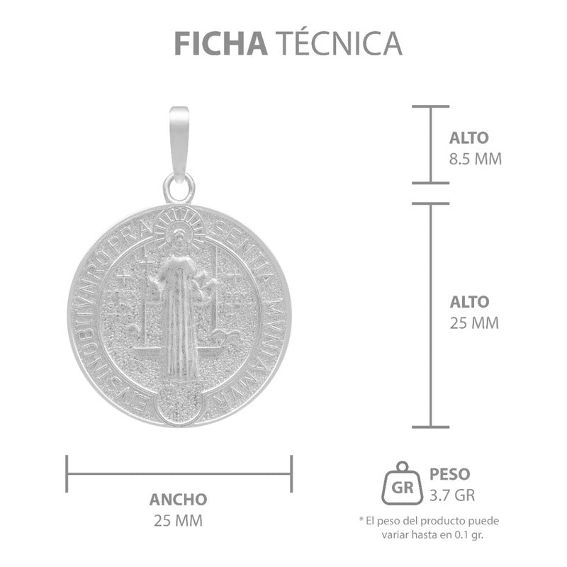 Dije Medalla Doble Vista San Benito Cruz Plata 925 2.5 Cm Plateado