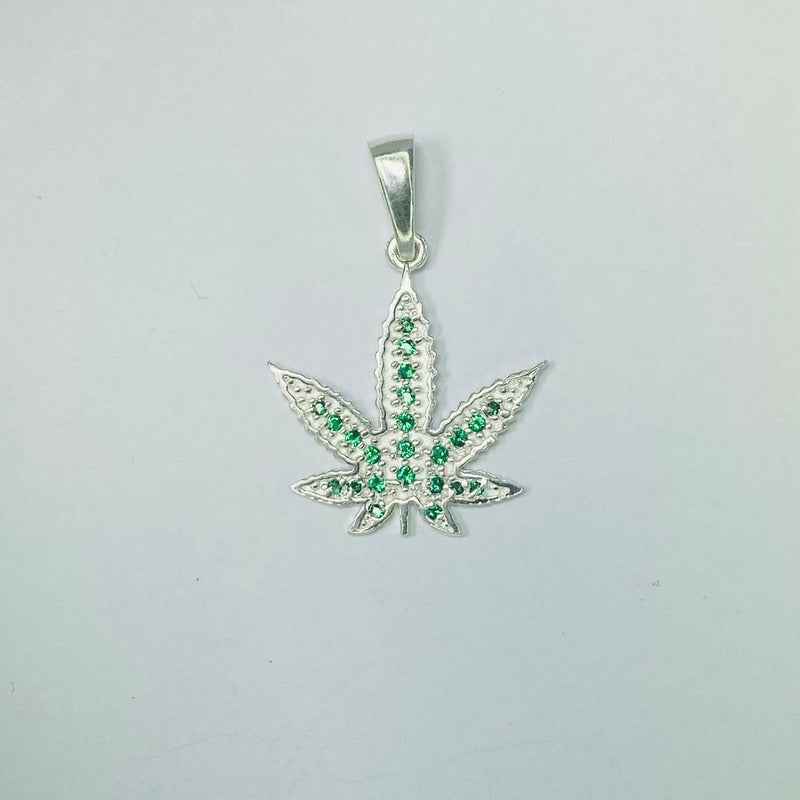 Dije Medalla De Planta Cannabis Zirconias Plata Solida 925