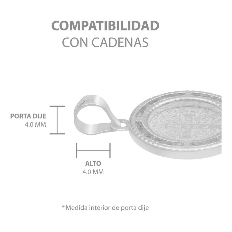 Dije Medalla Cruz San Benito Zirconias Plata 925 1.6 Cm Blanco