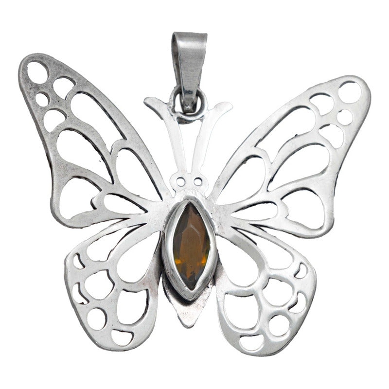 Dije Mariposa Grande Zirconia Con Cadena Reglo Plata 925