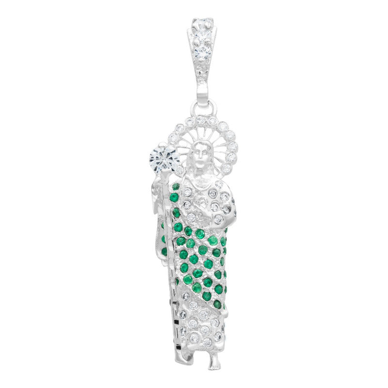 Dije 3d Medalla San Judas Tadeo Mediano Zirconias Plata 925 Verde