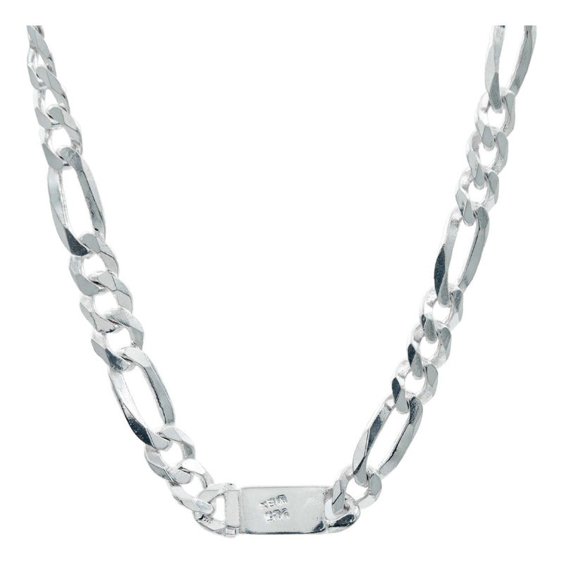 Cadena Diamantada Artesanal Figaro 3x1 Plata 925 75cm X 7mm