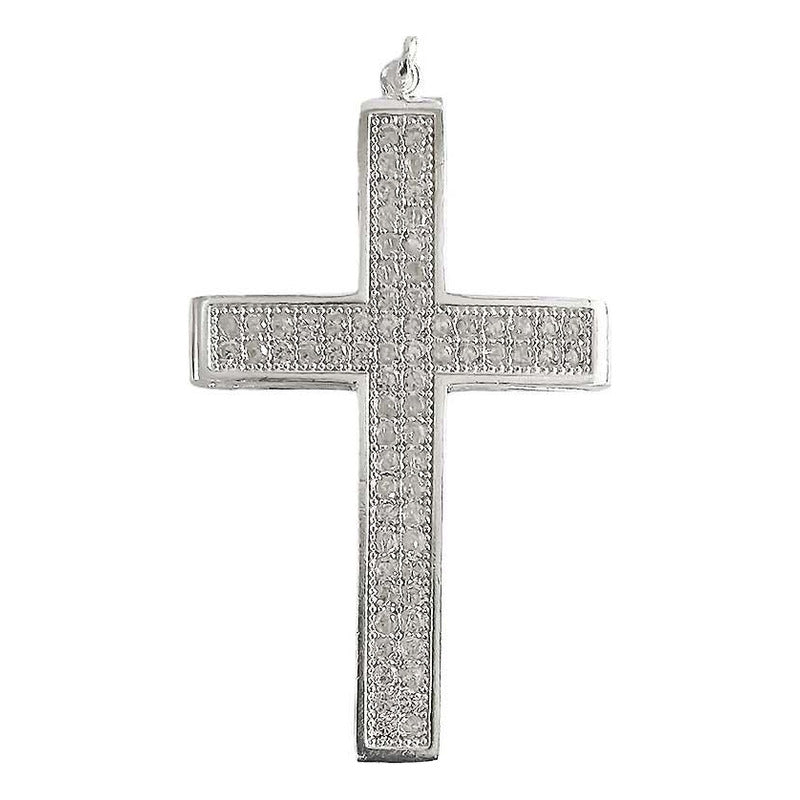 Dije Cruz Catolica Grande Zirconias Hombre Plata Ley 925