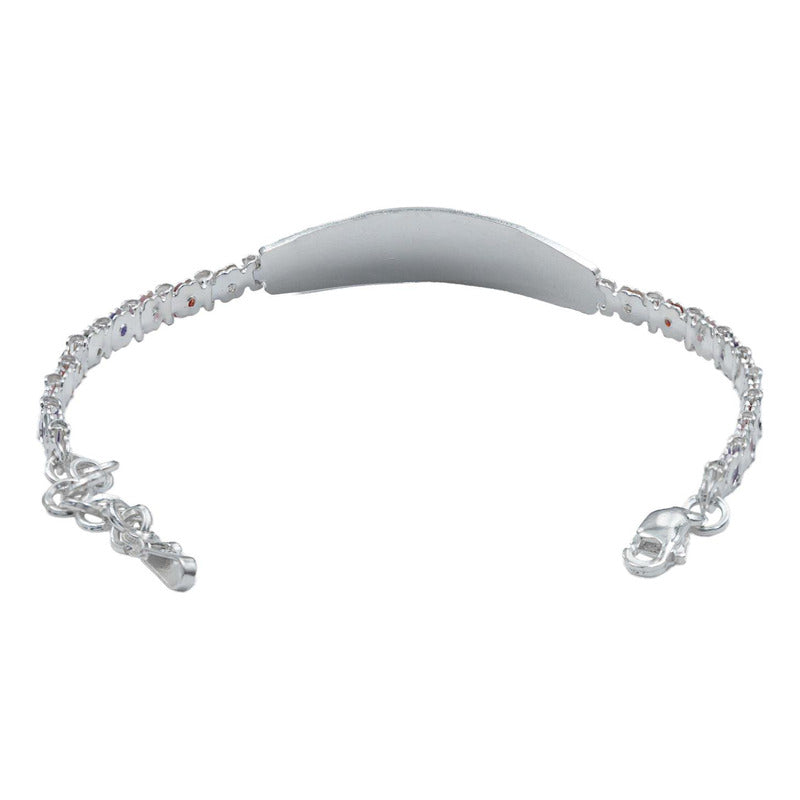 Pulsera Ajustable Zirconias Placa Corazón Amor Plata 925