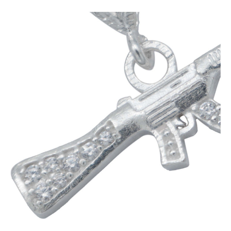 Dije Rifle Chico Carabina Zirconias Belico Plata 925