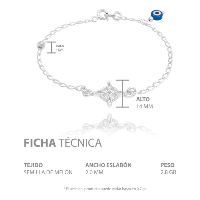 Pulsera Nudo De Bruja Una Bola Facetada Ojo Turco Plata 925 Azul 18 Cm