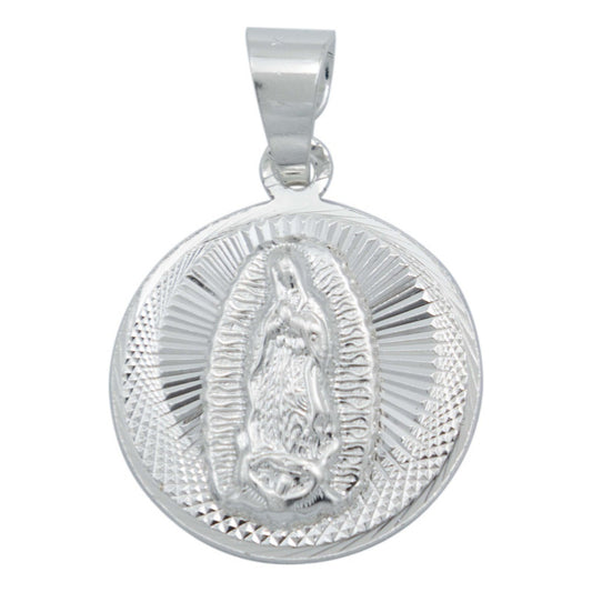 Dije Medalla Diamantada Virgen Guadalupe Plata 925 2 Cm Plateado