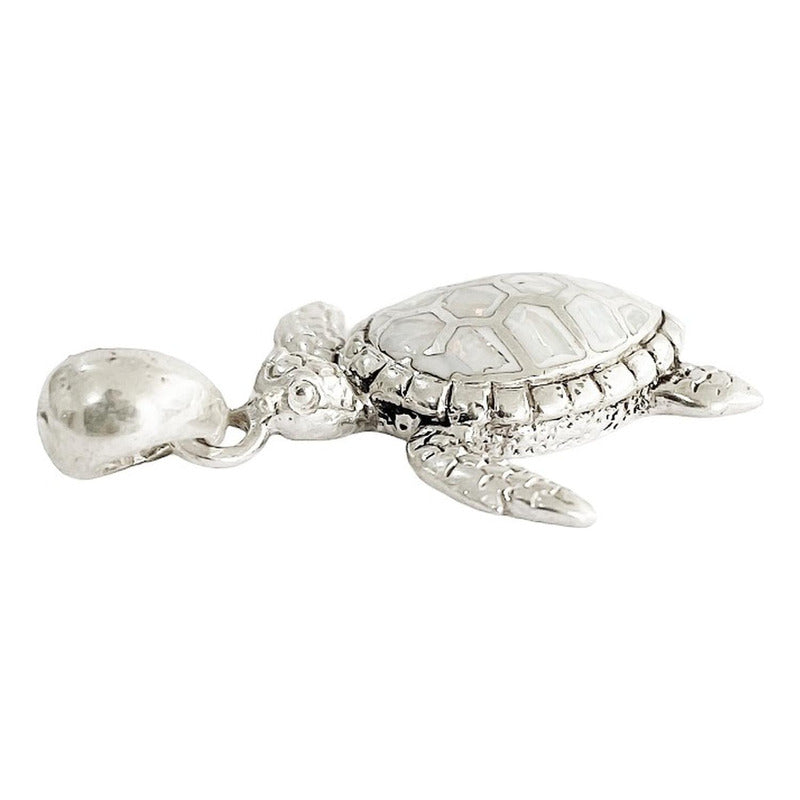Dije Tortuga Con Piedra Natural Tallada De Plata Solida 925