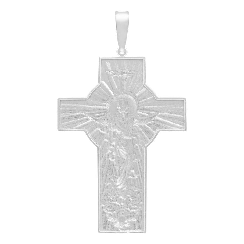Dije Cruz Grande Cristo Espiritu Santo Hombre Plata 925 Plateado