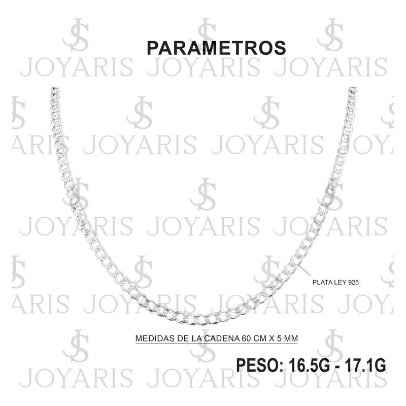 Cadena Cubana Diamantada Barbada Hombre Plata925 60cm X 5mm
