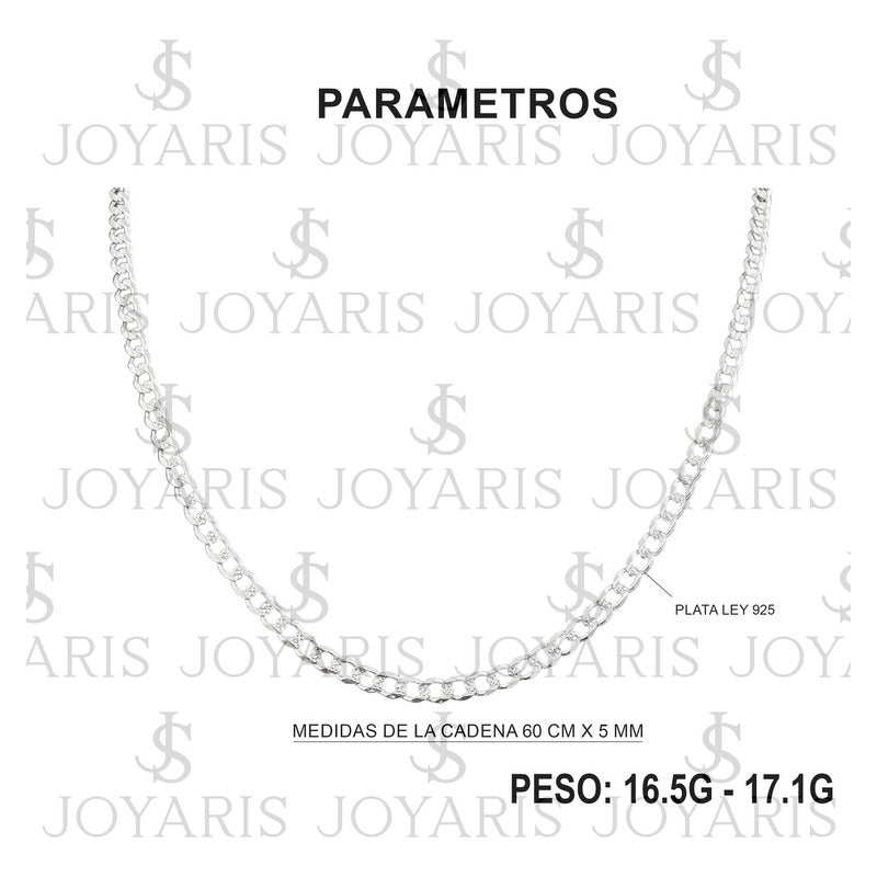 Cadena Cubana Diamantada Barbada Hombre Plata925 60cm X 5mm