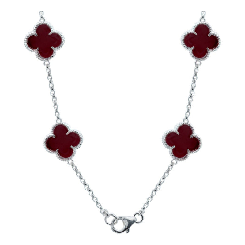 Cadena Con Dijes Trebol Esmaltado Corridos Plata 925 65 Cm