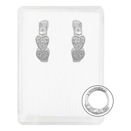Arracadas Huggies Medianas Zirconias Corazón Mujer Plata 925