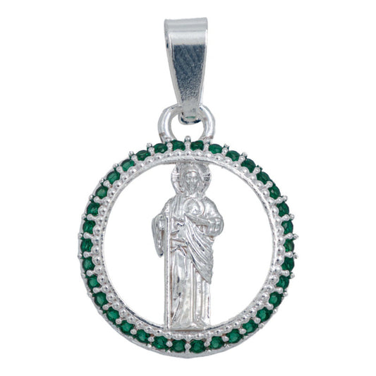 Dije Chico San Judas Zirconias Regalo Hombre Mujer Plata 925 Verde