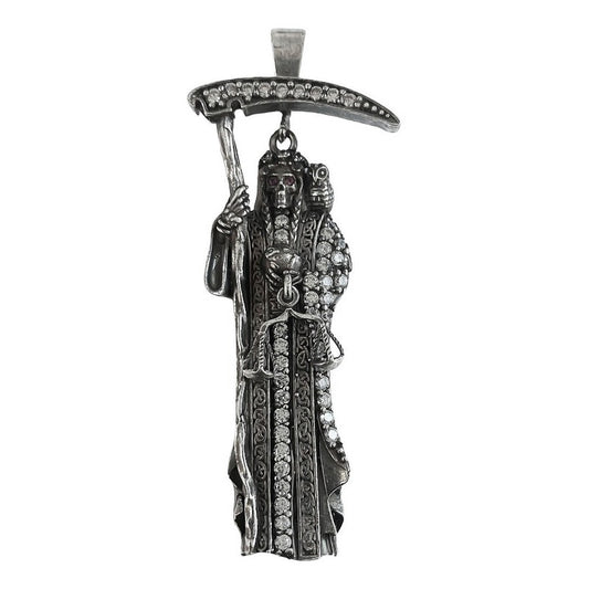 Dije Medalla Grande Santa Muerte Con Zirconias En Plata 925