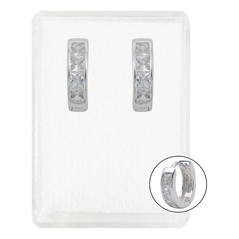 Arracadas Huggies Medianas 4 Zirconias Mujer Plata 925