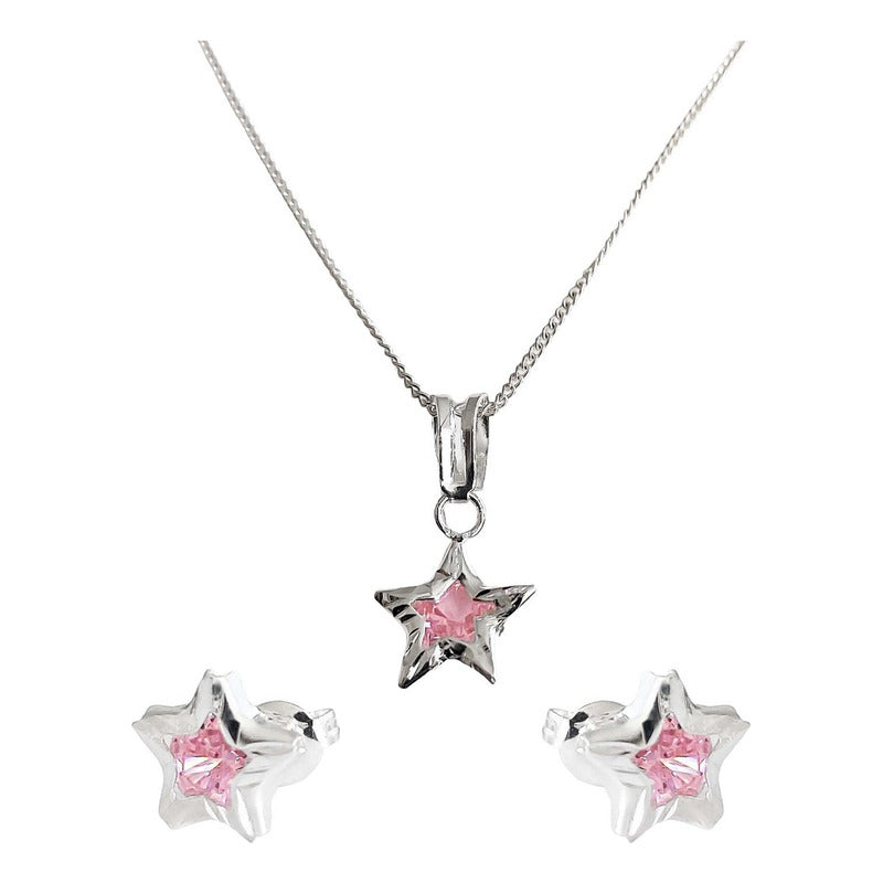 Juego Estrella Piedra Amor Regalo Mujer Promesa Plata 925