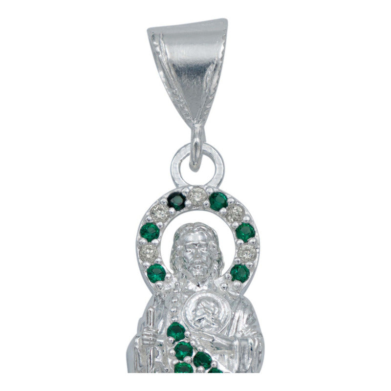 Dijes San Judas Tadeo Zirconias Hombre Mujer Plata 925 Verde