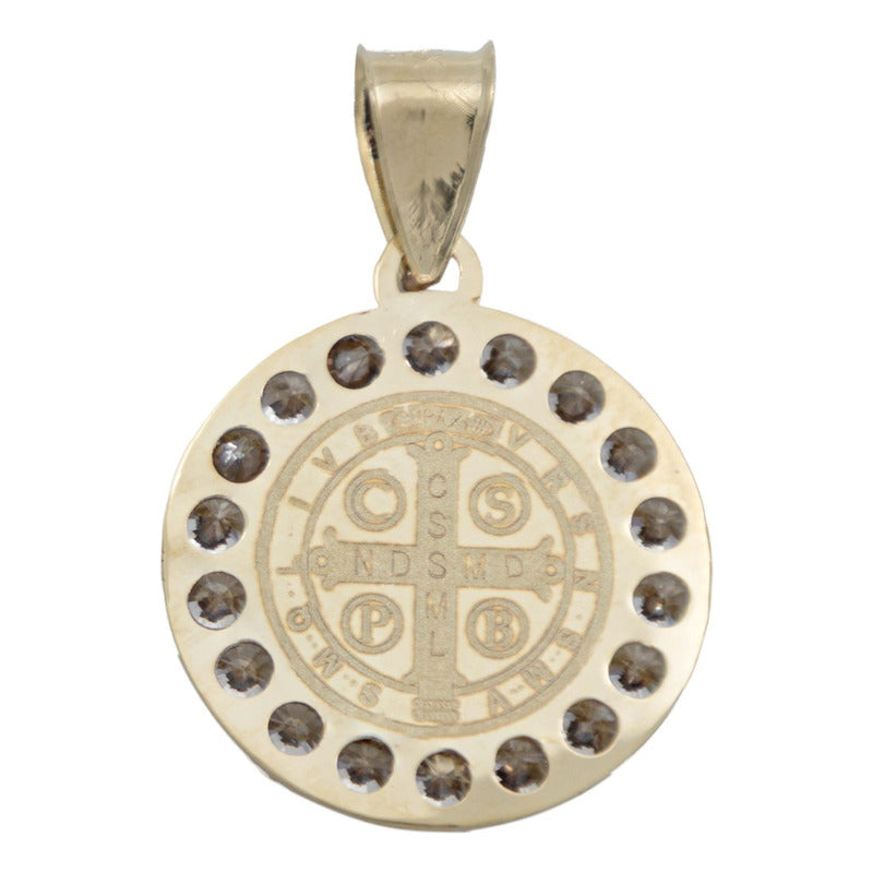 Dije Doble Vista Chica Zirconia San Benito Oro 10k 1.6 Cm