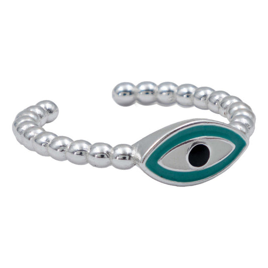 Anillo Ajustable Ojo Turco Esmaltado Diamantado Plata 925 Celeste