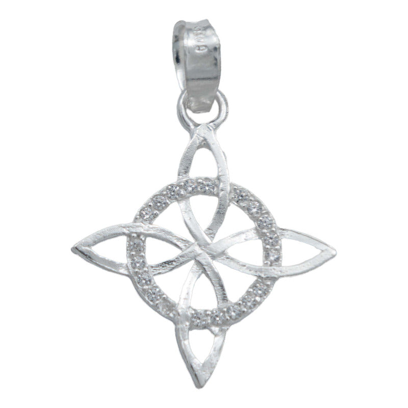 Dije Nudo De Bruja Plano Zirconias Chico Plata +cadena Plata