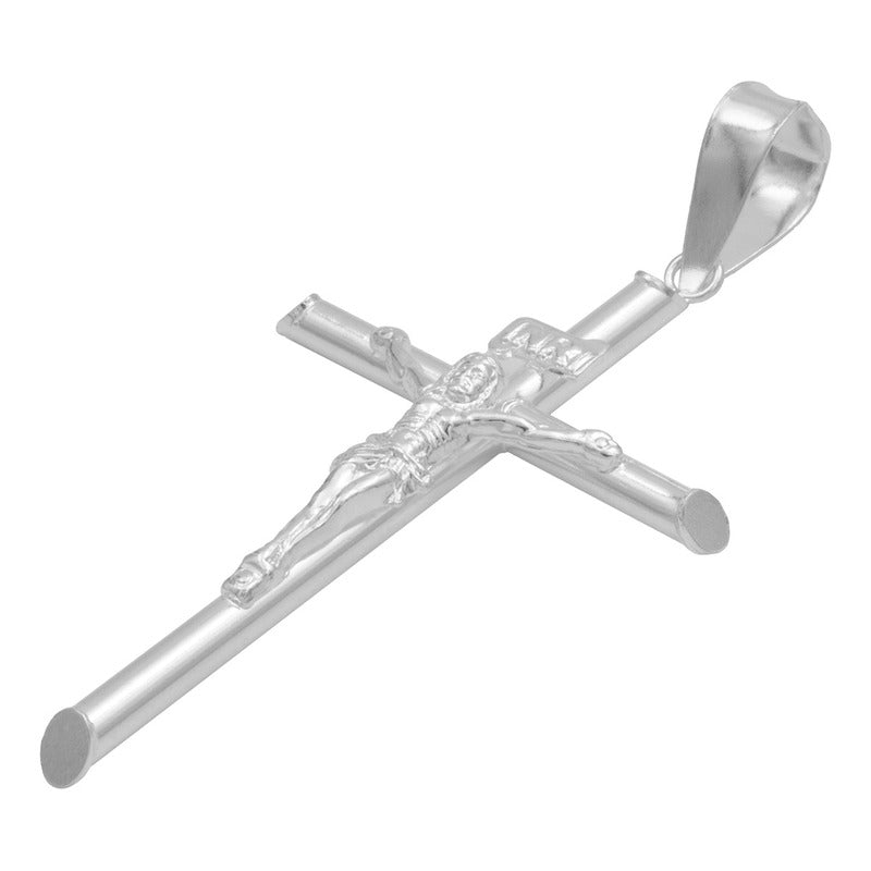 Joyaris Dije Cruz Tubular Con Cristo En Bulto Amuleto De Protección En Plata .925, 6 Cm Regalo Para Hombre