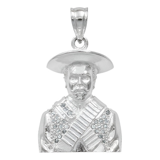 Dije Busto Emiliano Zapata Zirconias México Patria Plata 925 Plateado