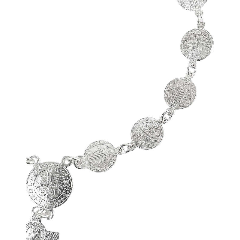 Pulsera Hombre Mujer Medalla Cruz San Benito Plata Ley 925