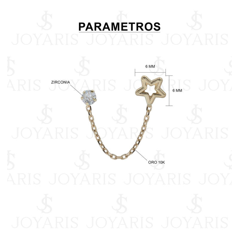 Arete Broquel Estrella Zirconia Cadena Mujer Regalo Oro 10k