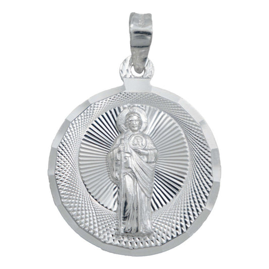 Dije Medalla Diamantada San Judas Tadeo Plata 925 2.8 Cm Plateado
