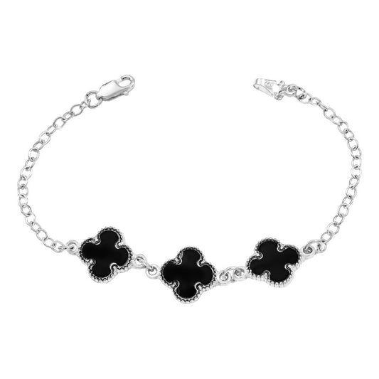 Pulsera Plata 925 3 Tréboles Esmalte Negro Mujer Regalo Negro 18 Cm