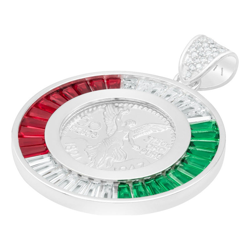 Dije Medalla Angel Centenario Bisel Zirconias Plata 925 Tricolor
