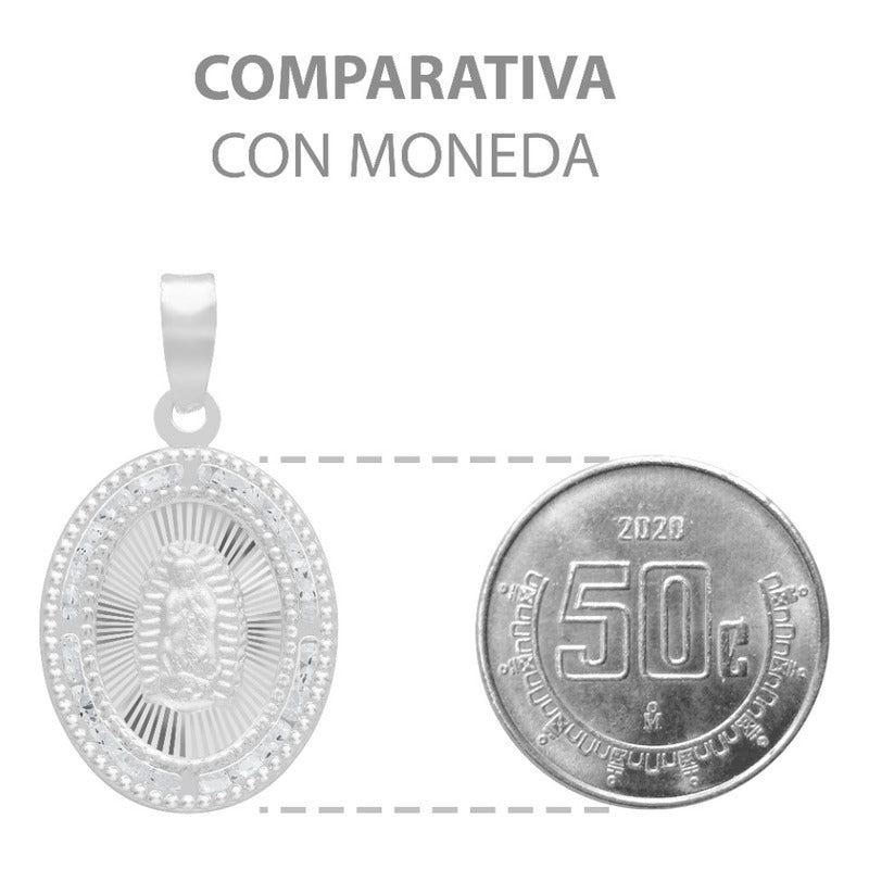 Dije Medalla Oval Virgen Guadalupe Zirconias Plata 925 1.6cm Blanco