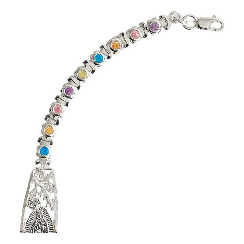 Pulsera Ajustable Placa Virgen Guadalupe Zirconias Plata 925